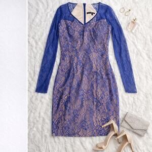 JAYGODFREY Size 4 Pencil Dress Mini Blue Delicate Lacemade city Wedding Party